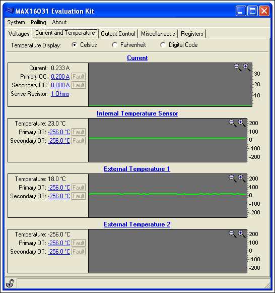 Figure 2. Current and Temperature Tab.