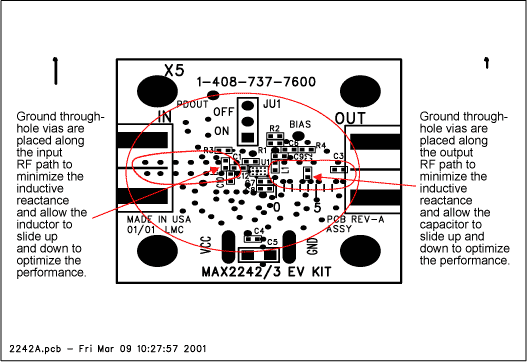 图1. MAX2242评估板顶层元件层视图