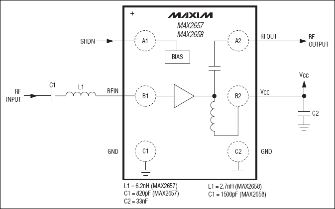 MAX2657, MAX2658: Pin Configuration/Typical Application Circuit