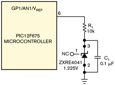 图1一个电压基准与一只电容为微控制器提供一个基准电压