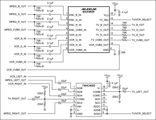 图3. 图1所示基本双SCART开关的电路原理图