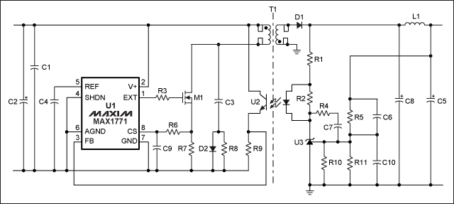 Figure 2. Schematic of an isolated PFM flyback DC-DC converter