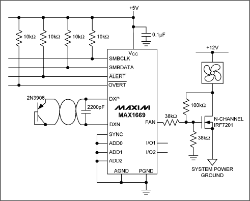 Figure 1. Typical circuit for linear control of a fan using the MAX1669.