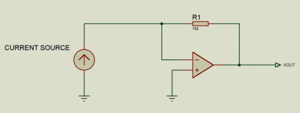 Figure 1. For resistor values less than 20MΩ, this simple transimpedance amplifier is acceptable for use with some current sources.电流互感器