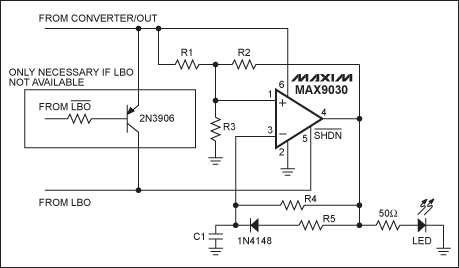 Figure 1. Operating this low-battery-warning LED at low frequency and low duty cycle saves power and extends battery life.