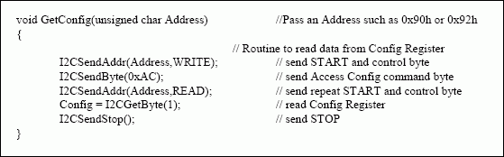 Figure 4. Code example for reading from the DS1631.