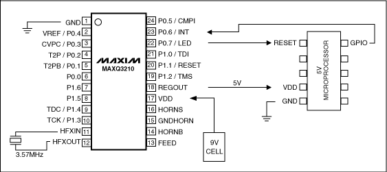  图1. 使用MAXQ3210为5V微处理器供电的原理图