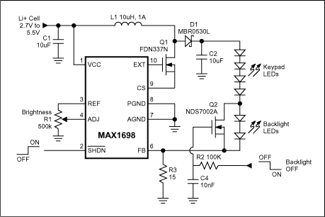 Figure 1. When this circuit turns off the backlight LEDs, the keypad LEDs remain on with no change in intensity.