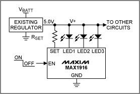 图4. MAX1916采用SOT23封装，提供0.3%的电流匹配度。