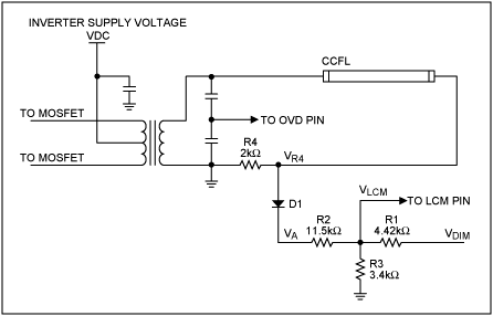 图1. 实现DS39xx CCFL控制器模拟调光所需的外部电路