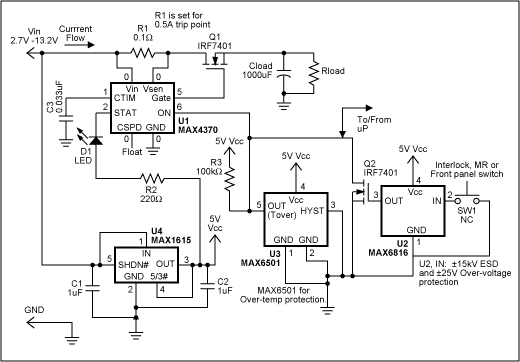 Figure 1. This circuit provides general over-current and over-temperature protection.