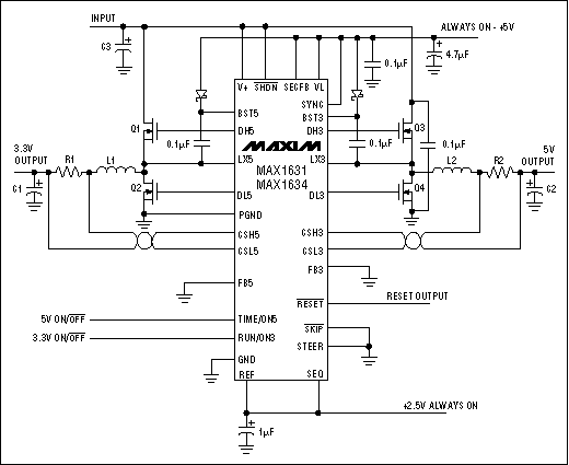 Figure 1. This standard application circuit features a second-generation multi-output step-down DC-DC converter IC.