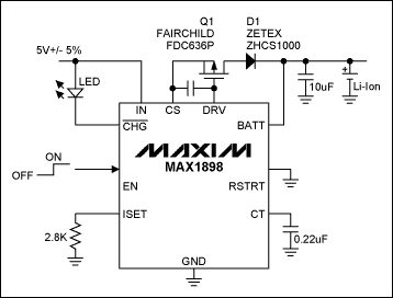 Figure 3. The MAX1898 single-cell Li+ linear charger.