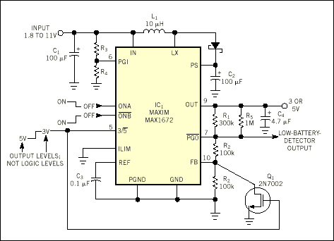Figure 2. This circuit provides the same outputs as the circuit in Figure 1 without tying up the internal power-good comparator.