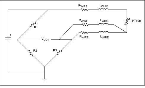图2. 为RTD额外增加了第3条线，能够对线电阻进行补偿。引线电阻具有相同特性。