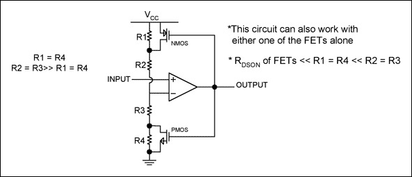 图7. 通过外部MOSFET和电阻构成滞回电路