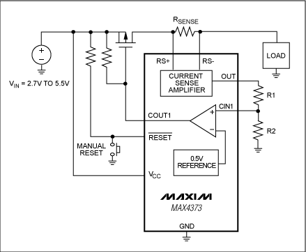 图2a. IC检测到过载时，短路保护电路将关闭p沟道MOSFET并断开负载。