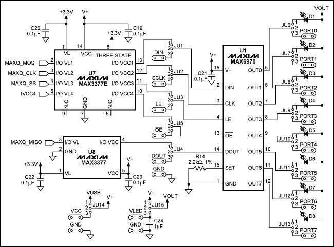 Figure 1. MAX6970EVKIT schematic.