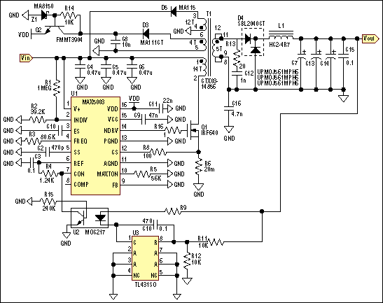 Figure 1. Schematic diagram of 48V in and 5V out @ 10A isolated power supply.