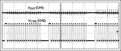 图5d. 1A负载时的输出电压和控制电压(20ms/div，CH1：1V/div，CH2：5V/div)