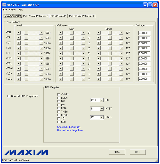 图3. 启动后的MAX9979 GUI 