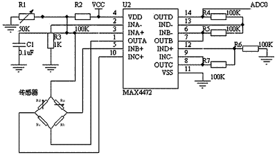 本电路采用BP01型压力传感器和运放MAX4472