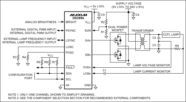 Figure 1. Typical operating circuit with a single lamp per channel.