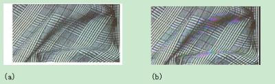图8：自适应内置3D梳状滤波器的解码器的结果(a)明显优于内置2D梳状滤波器的解码器(b)。