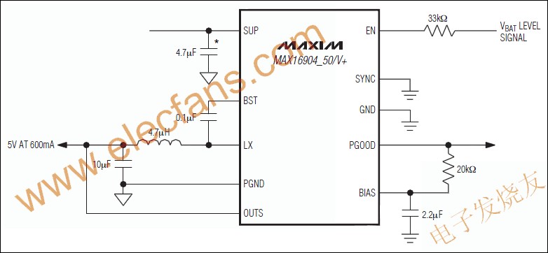 MAX16904同步降压转换器 来源： 电子发烧友
