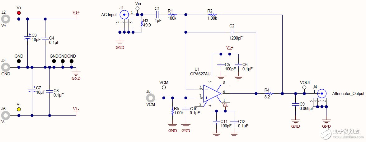 带通滤波-40dB衰减器电路图
