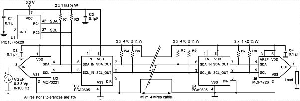 用扩展I2C总线连接两个节点的电路原理图