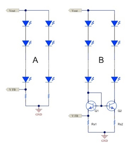 .电流镜 (B) 可针对简单电阻器电流调节 (A) 提供各种优势