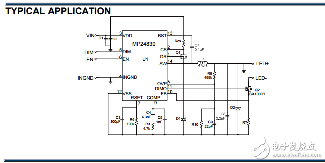 mp24830 4.5v–90V可编程频率的白光LED驱动器