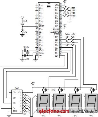 七段显示器控制电路四位数_使用译码器