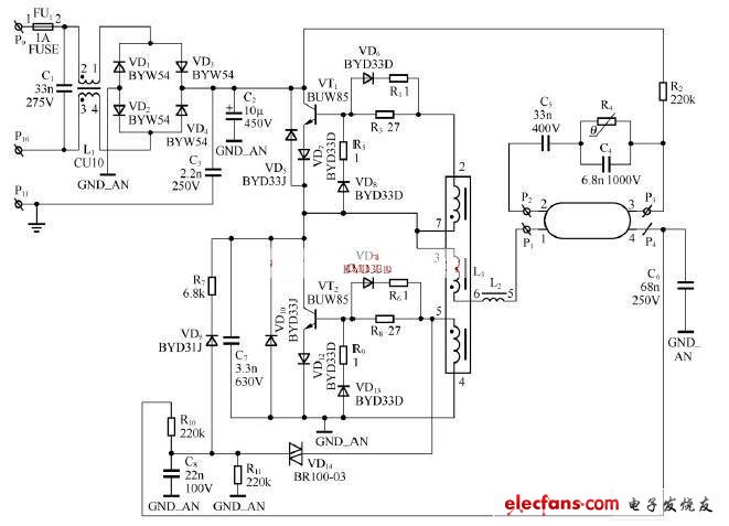HF-TL荧光灯电子镇流器电路