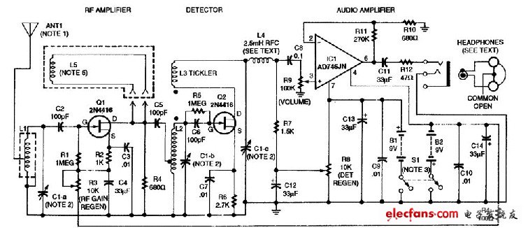 两级调谐射波再生式接收器电路