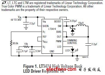 高电压降压转换器驱动高功率LED