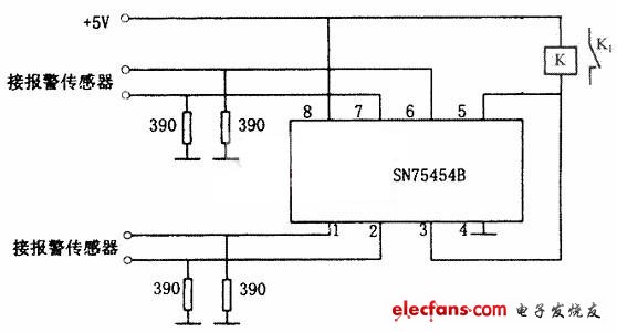 SN75454B构成的四路报警器电路