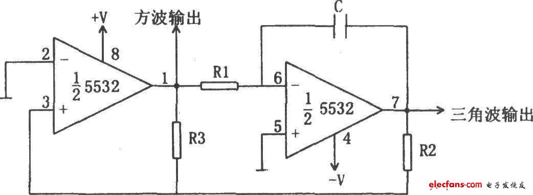 5532组成的方波/三角波振荡器电路