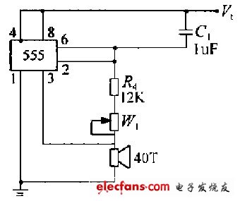 555时基电路构成的超声换能器驱动电路