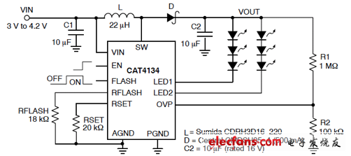 CAT4134专用LED驱动器典型应用电路图