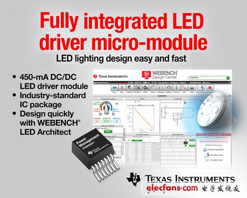 德州仪器推出两款全面集成型LED驱动器微型模块