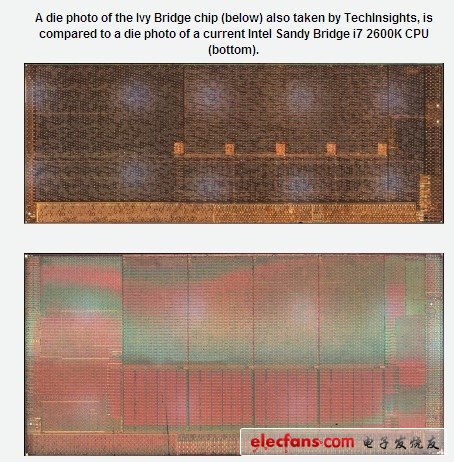 较上方的图片是Ivy Bridge的裸晶，下方则是Sandy Bridge i7 2600K