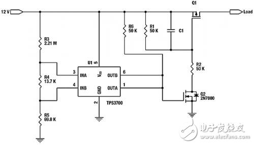 图2.采用TPS3700作为AC适配器检测器