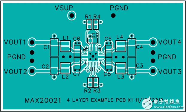 Figure 4. Example of a four-layer PCB layout—top layer.图4. 四层板布线–顶层