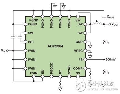 图4. 连接用于调节输出电压的ADP2384