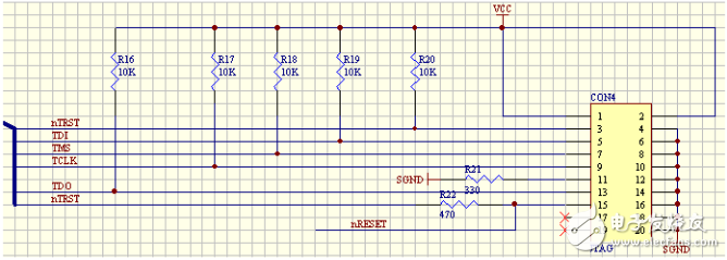JTAG调试接口电路图设计