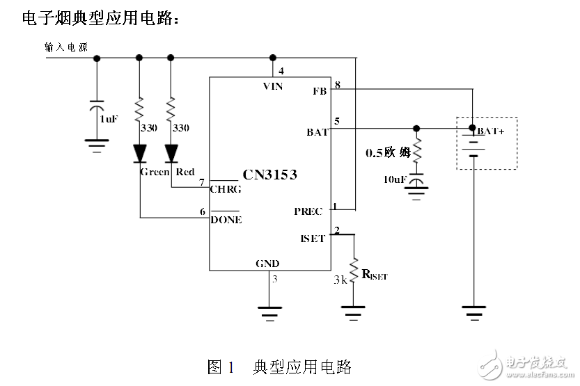 采用CN3153电子烟充电电路设计图 - 应用电子