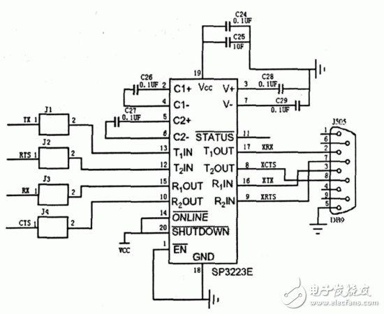 C8051F020与PC 机的串口电路