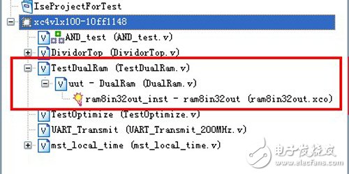 红框中的TestDualRam就是一个Verilog Test Fixture类型的.v文件
